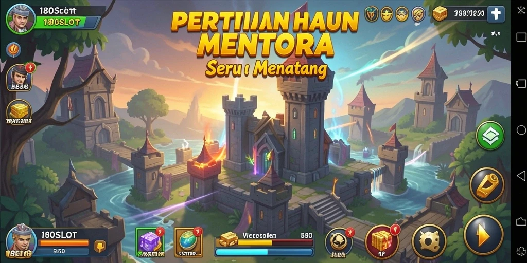 Screenshot utama 180SLOT menunjukkan aksi gameplay Tower Defense yang mendebarkan.