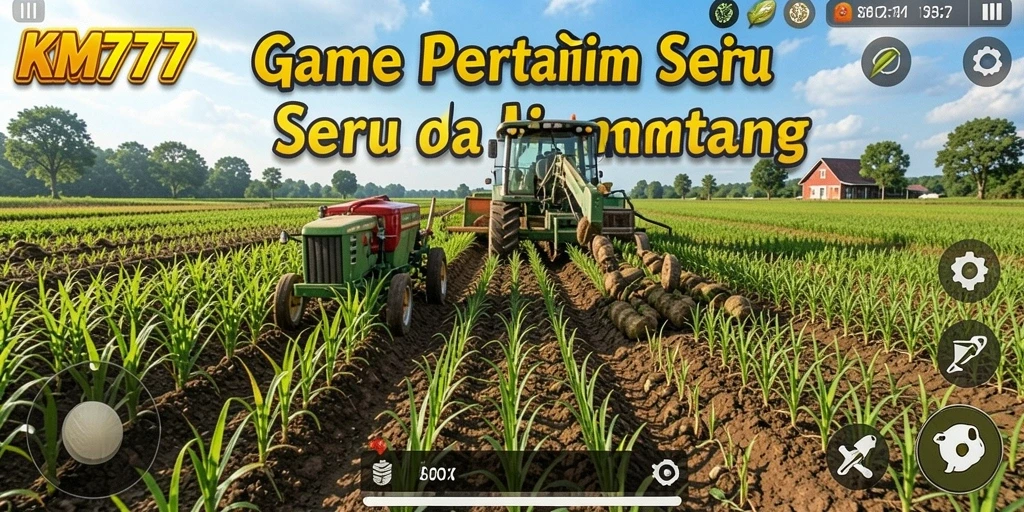 Screenshot gameplay KM777 dengan aktivitas bertani yang menyenangkan.
