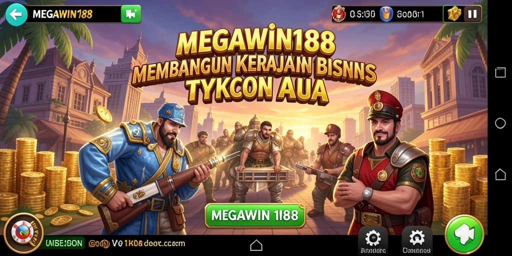 Screenshot gameplay MEGAWIN188 menampilkan membangun kerajaan bisnis.