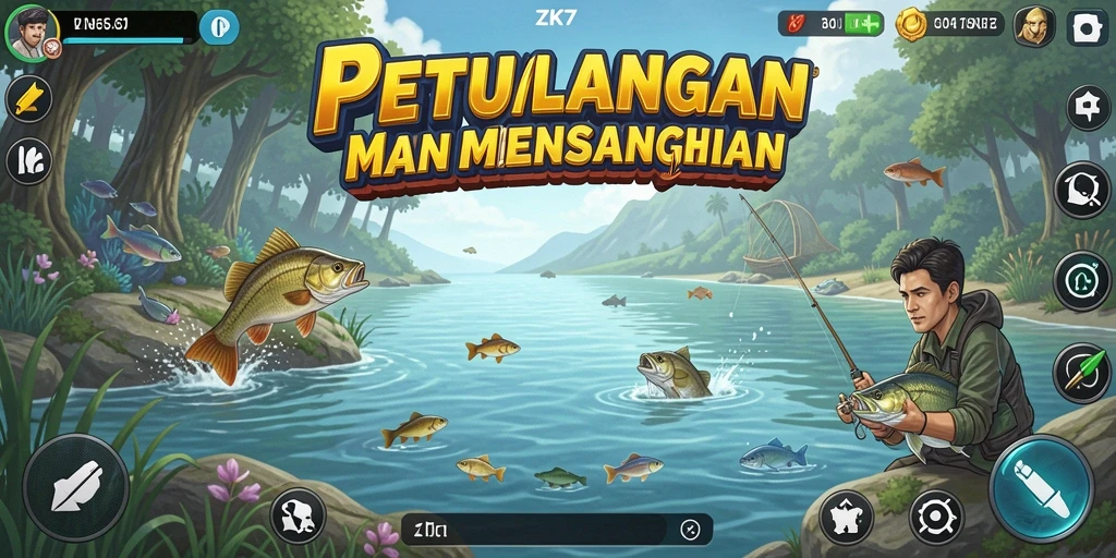 Tangkapan ikonik dari gameplay ZK7 yang menampilkan keseruan memancing.